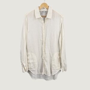Saks Fifth Avenue 100% Linen Shirt Medium White Long Sleeve Button Front Pockets